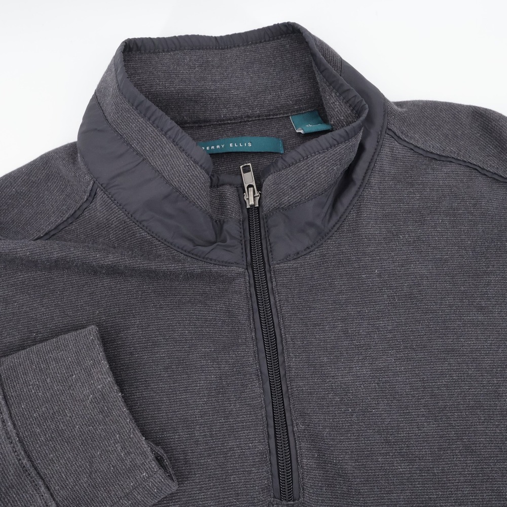 Vintage Y2K Perry Ellis Textured Quarter Zip Pullover Gray Long Sleeve Mens XL